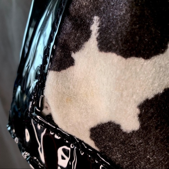 M. LEVAC COW PRINT SHORT VINYL BLACK WHITE MINI SHORT HIGH RISE HANDMADE LARGE - Picture 9 of 17